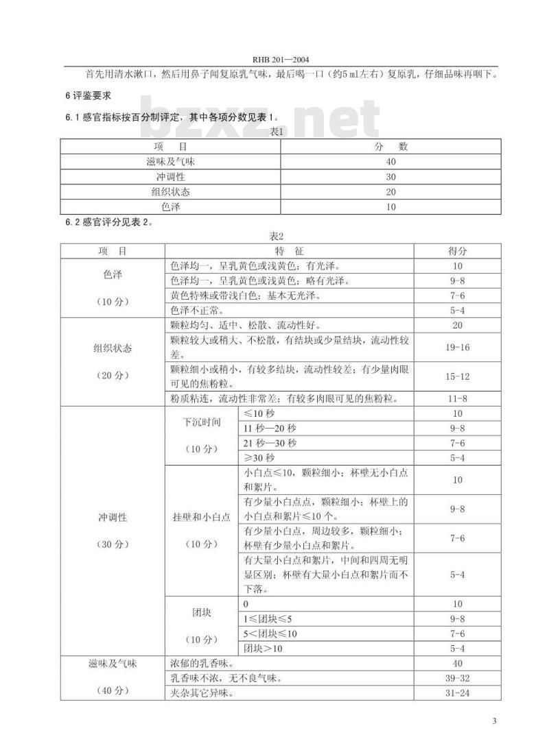 RHB 201-2004 全脂乳粉感官评鉴细则