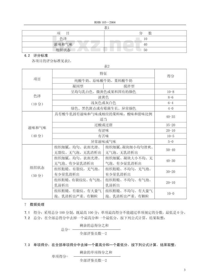 RHB 103-2004 酸牛乳感官质量评鉴细则