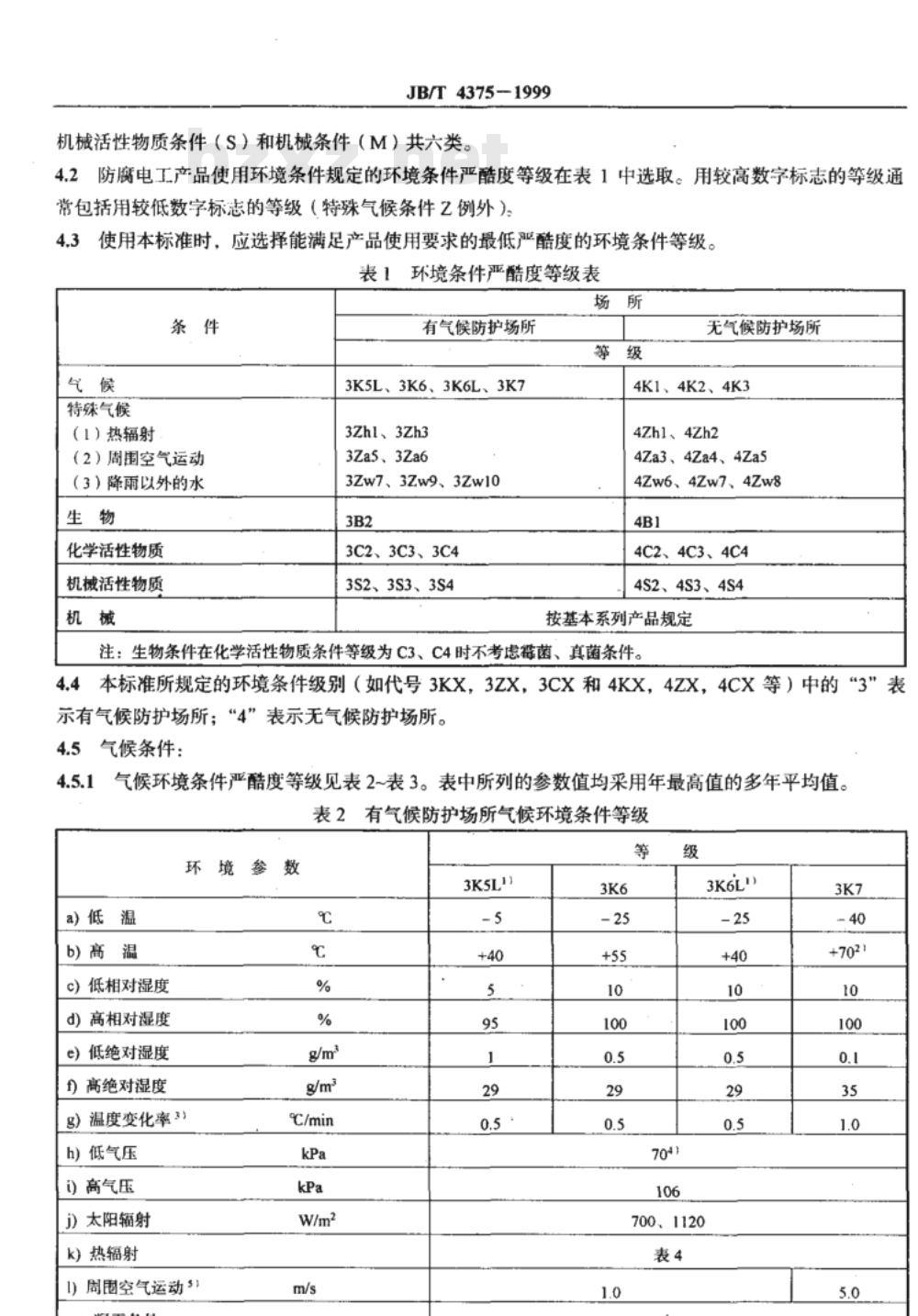 JB/T 4375-1999 电工产品户外、户内腐蚀场所使用环境条件