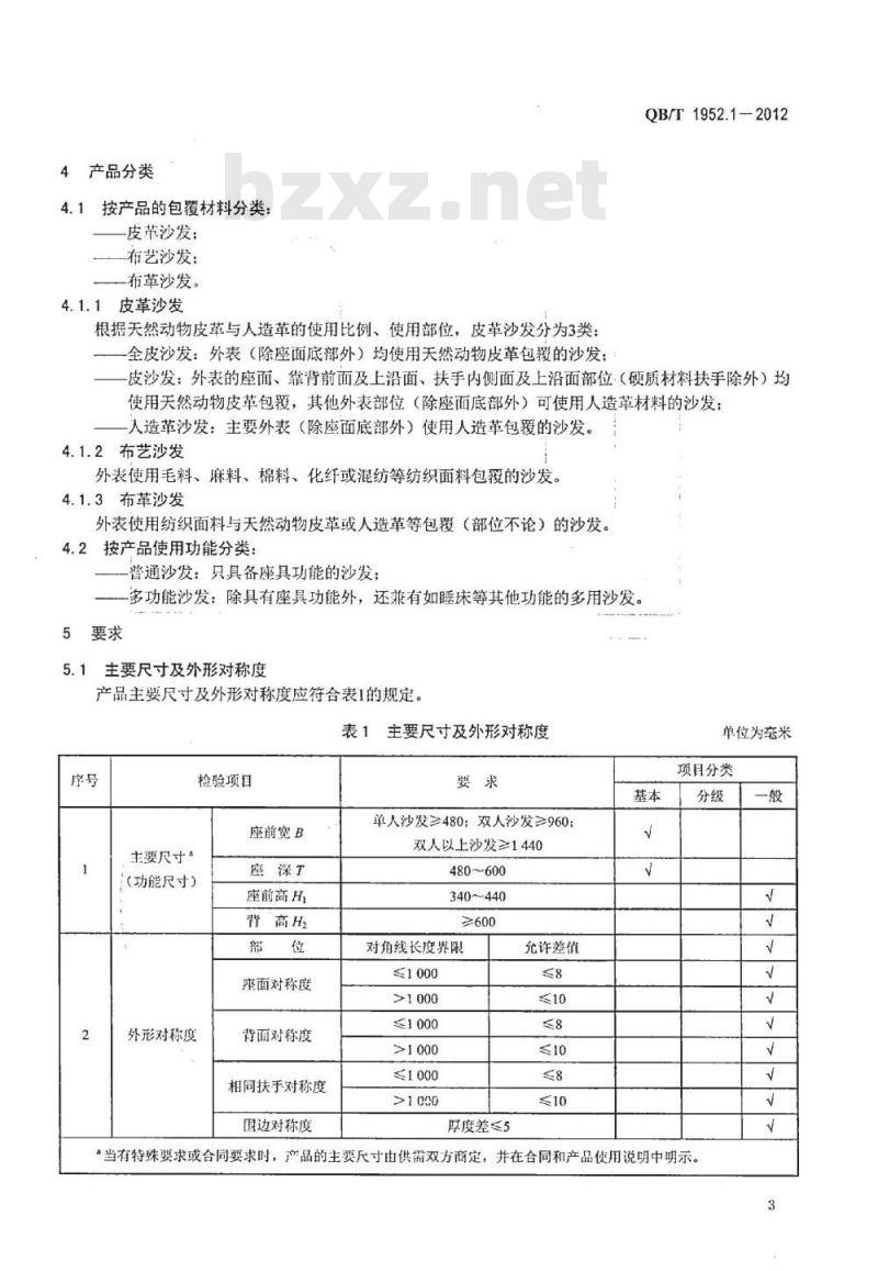 QB/T 1952.1-2012 软体家具 沙发