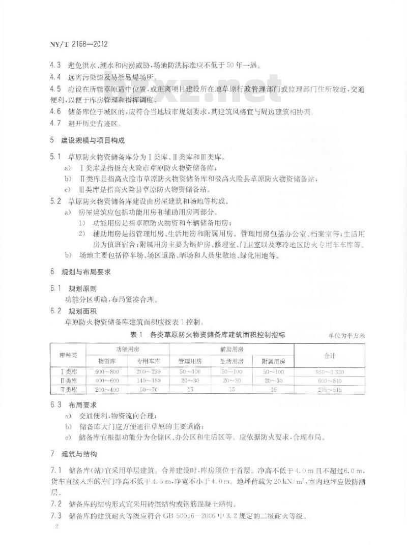 NY/T 2168-2012 草原防火物资储备库建设