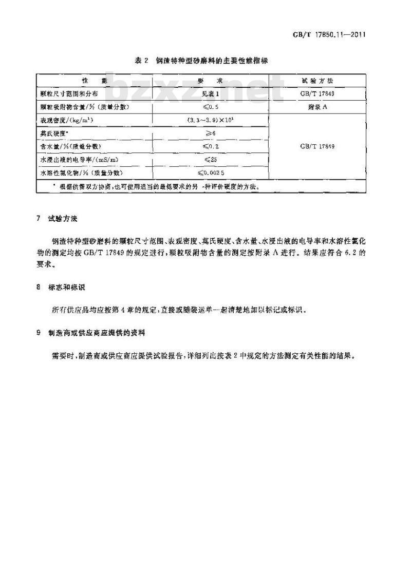 GB/T 17850.11-2011 涂覆涂料前钢材表面处理 喷射清理用非金属磨料的技术要求 第11部分:钢渣特种型砂