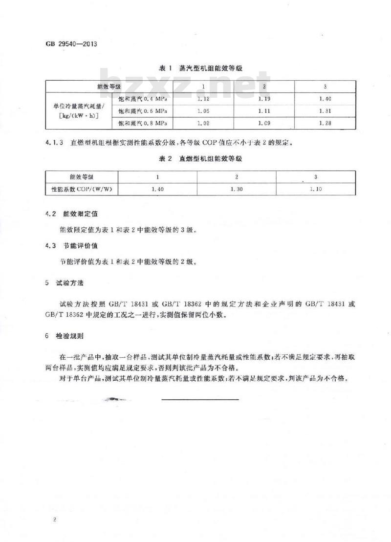 GB 29540-2013 溴化锂吸收式冷水机组能效限定值及能效等级