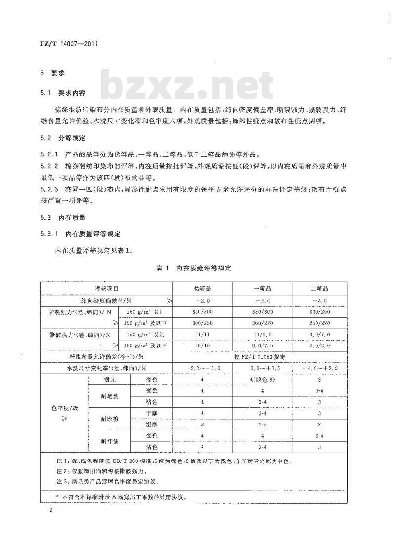 FZ/T 14007-2011 棉涤混纺印染布
