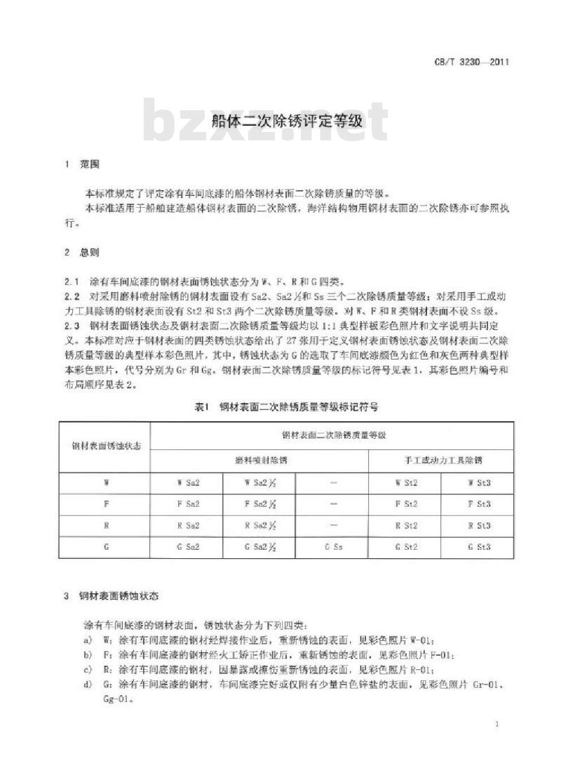 CB/T 3230-2011 船体二次除锈评定等级