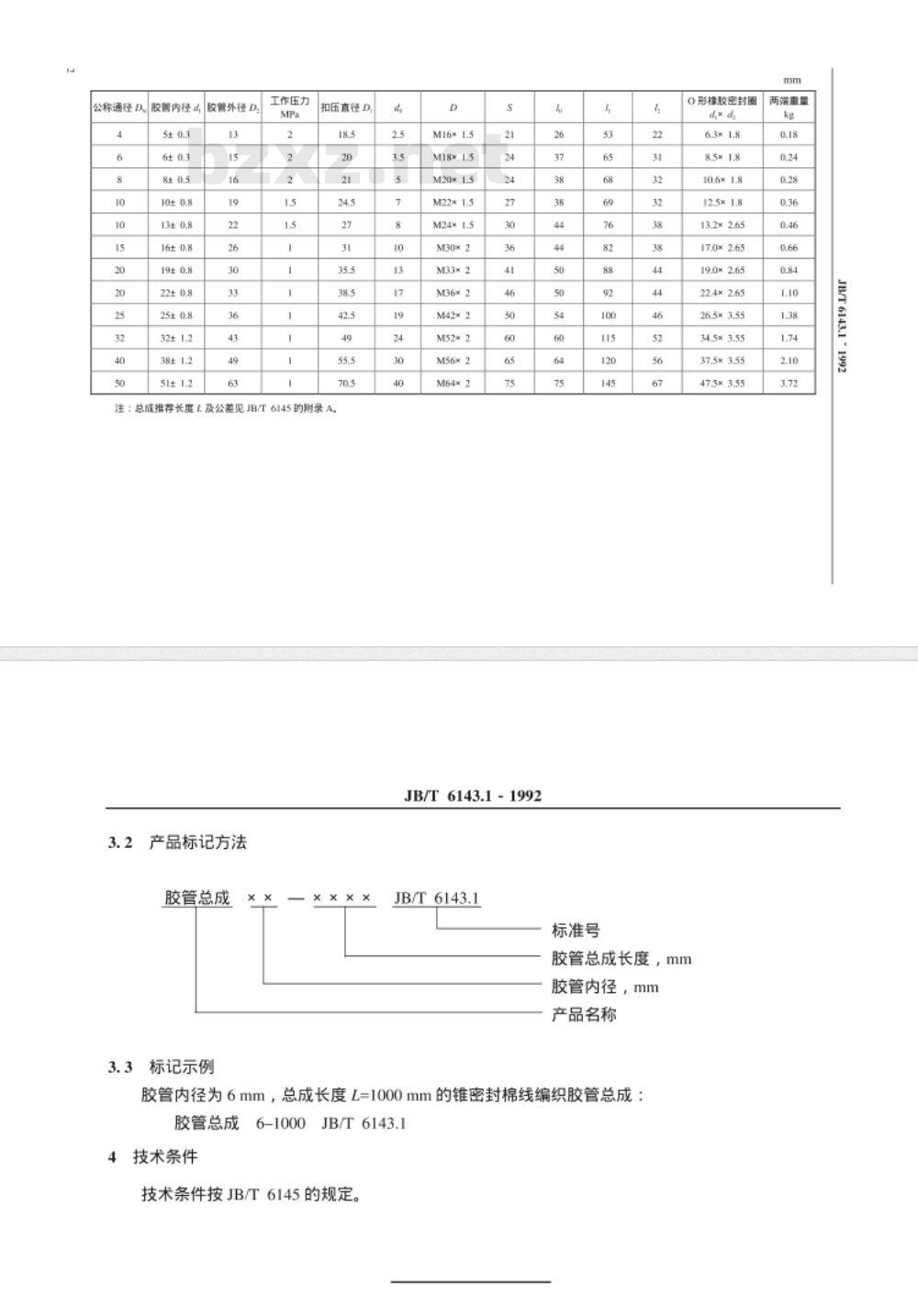 JB/T 6143.1-1992 锥密封棉线编织胶管 总成