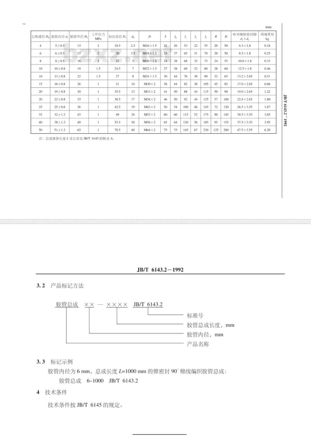 JB/T 6143.2-1992 锥密封90°棉线编织胶管 总成