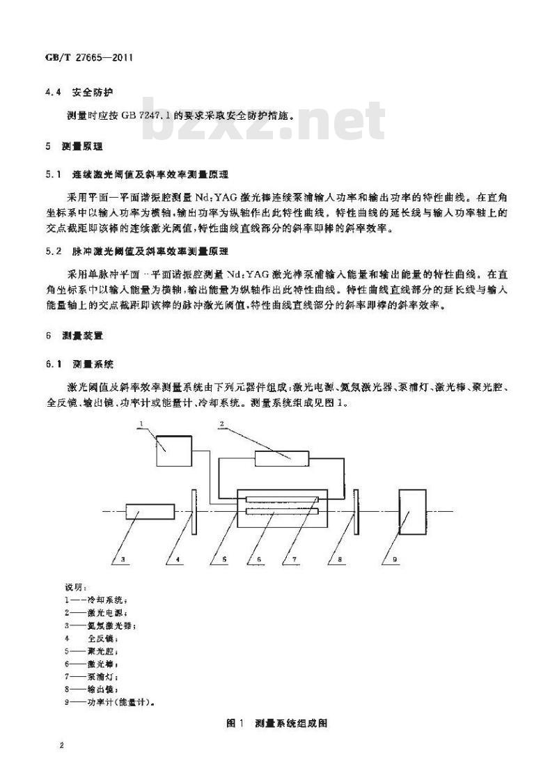 GB/T 27665-2011 掺钕钇铝石榴石激光棒激光性能测量方法