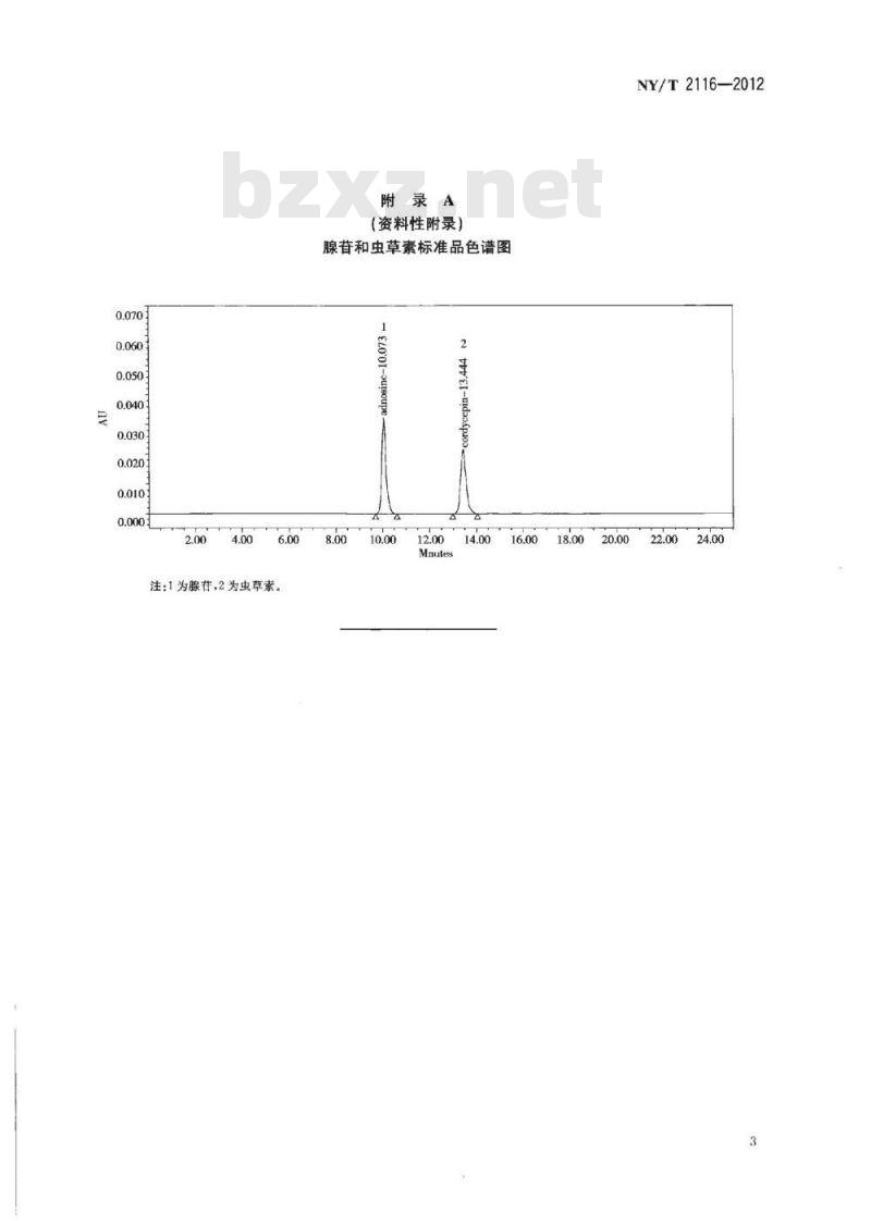 NY/T 2116-2012 虫草制品中虫草素和腺苷的测定 高效液相色谱法