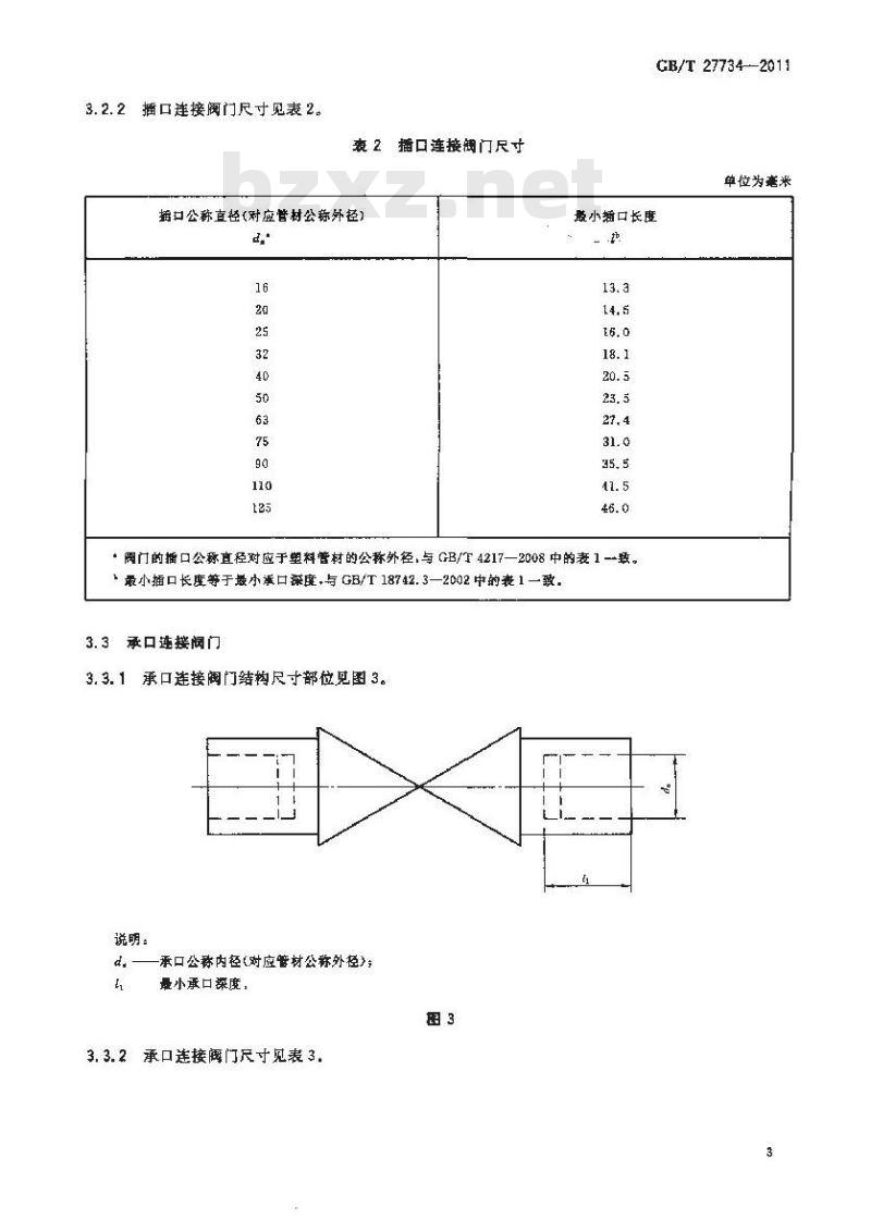 GB/T 27734-2011 压力管道用聚丙烯(PP)阀门基本尺寸公制系列