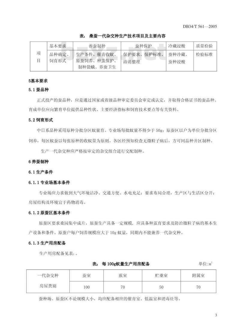 DB34/T 561-2005 桑蚕一代杂交种生产技术操作规程