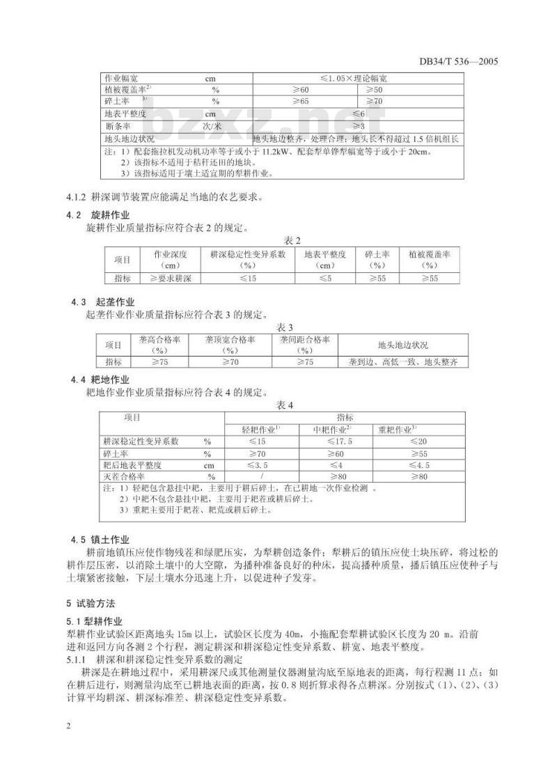 DB34/T 536-2005 农业机械旱田耕整地作业质量评定办法