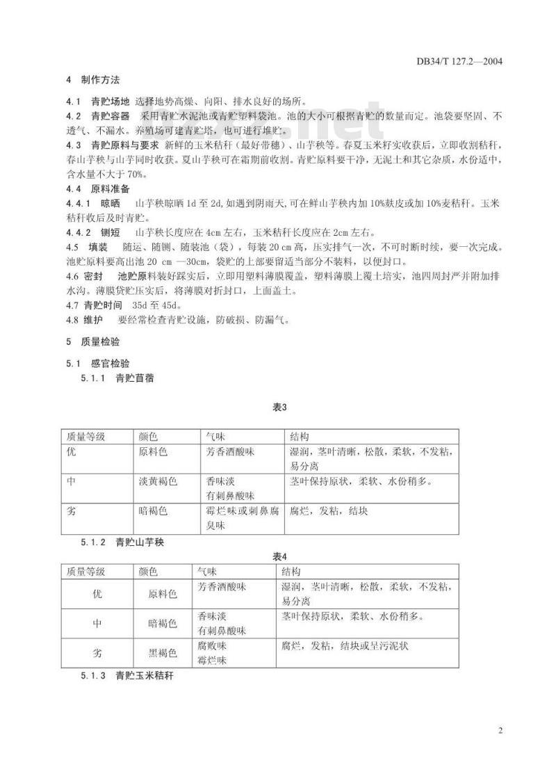 DB34/T 127.2-2004 黄牛生产技术规程 桔杆青贮及饲用方法