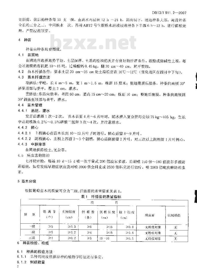 DB13/T 911.2-2007 地理标志保护产品 宣化牛奶葡萄 苗木