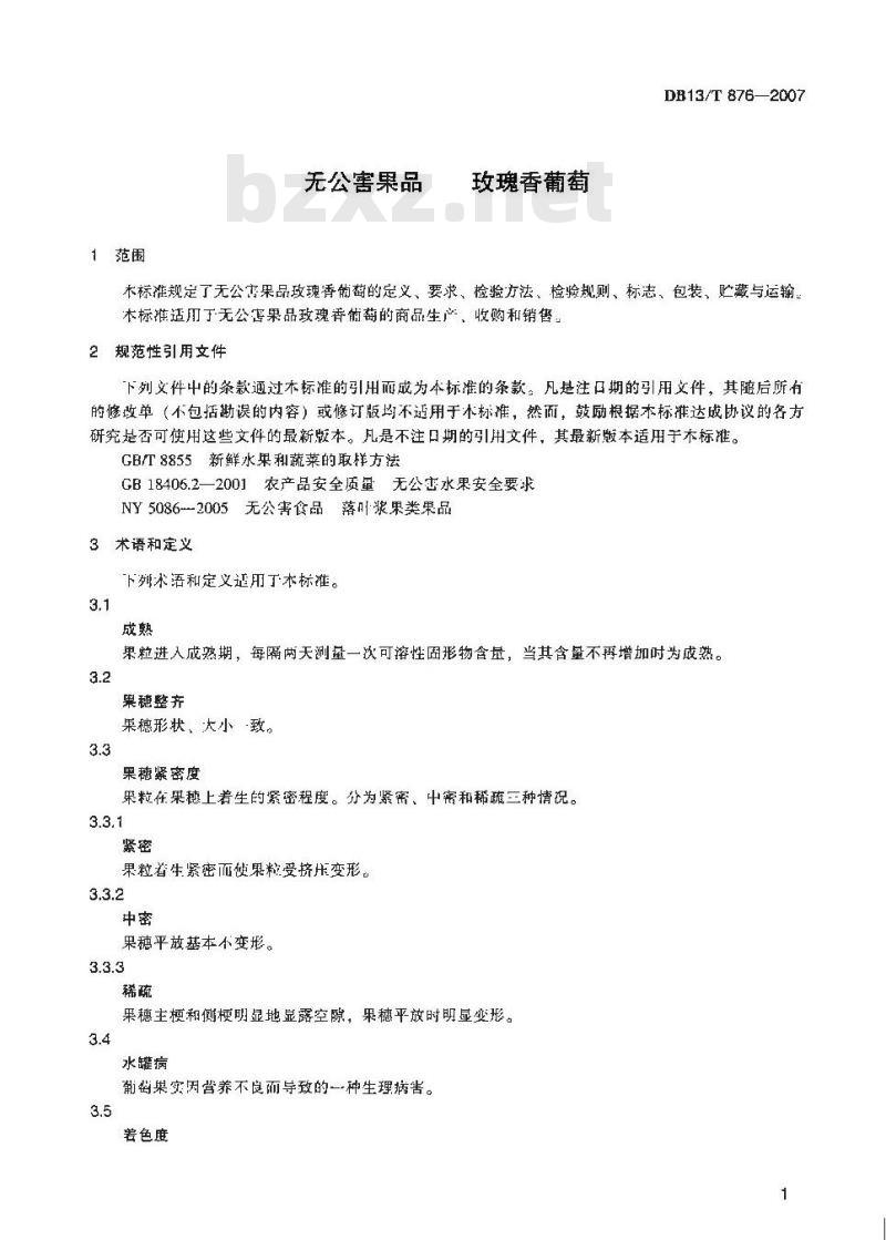 DB13/T 876-2007 无公害果品玫瑰香葡萄