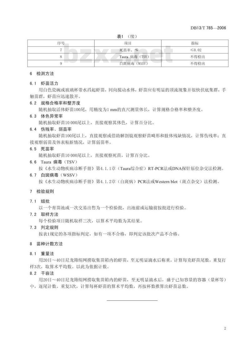 DB13/T 785-2006 南美白对虾 苗种