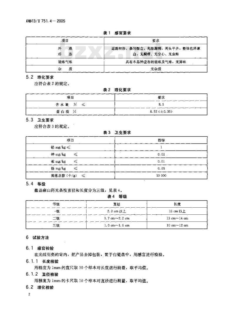 DB 13/T751.4-2005 地理标志保护产品 第4部分:蠡县麻山药光条