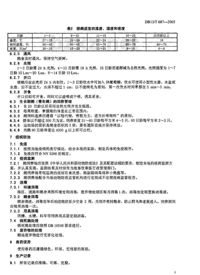 DB13/T 687-2005 肉鹅饲养管理技术规程