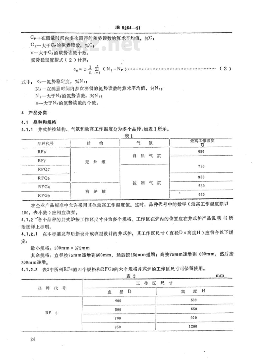 JB/T 5264-1991 间接电阻炉 RF系列强迫对流井式电阻炉