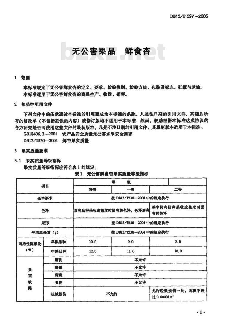 DB13/T 597-2005 无公害果品 设施杏