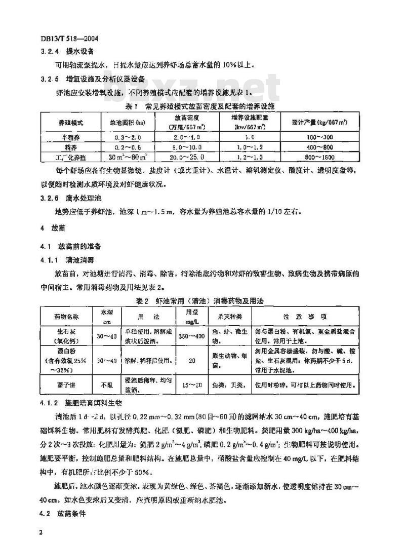 DB13/T 518-2004 无公害食品 南美白对虾养殖技术规范