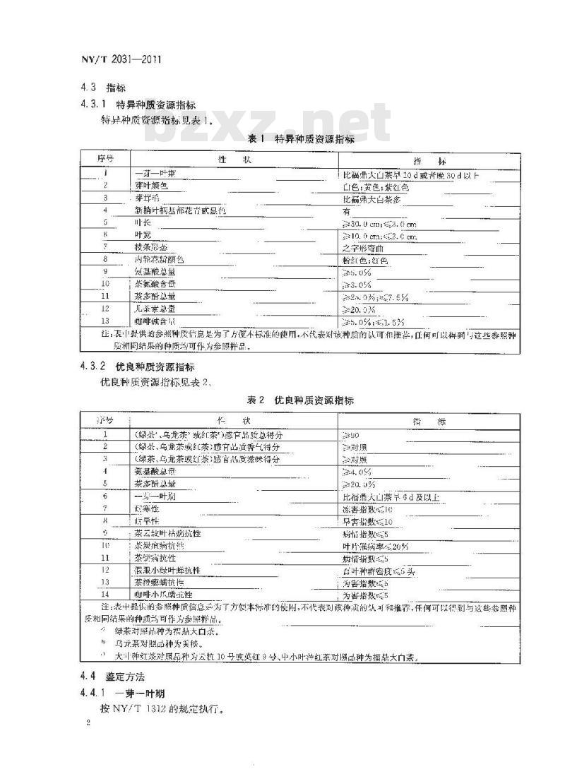 NY/T 2031-2011 农作物优异种质资源评价规范 茶树