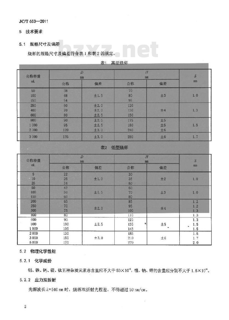 JC/T 653-2011 石英玻璃器皿 烧杯