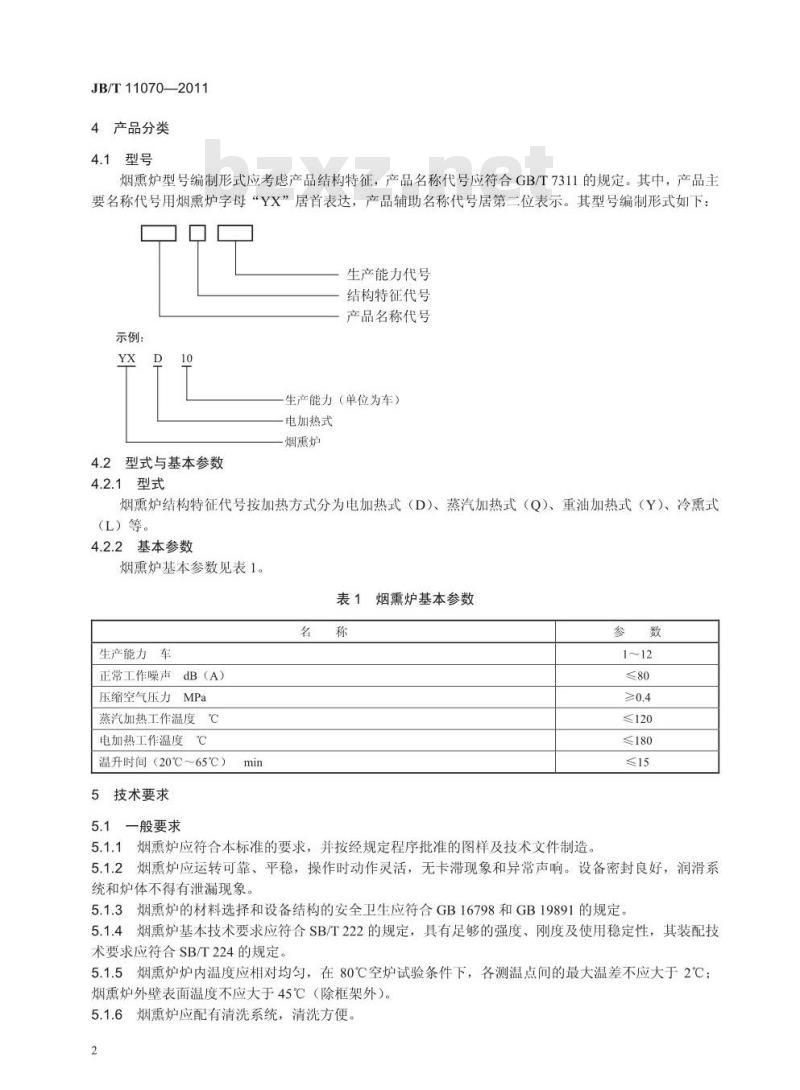 JB/T 11070-2011 肉类加工机械 烟熏炉