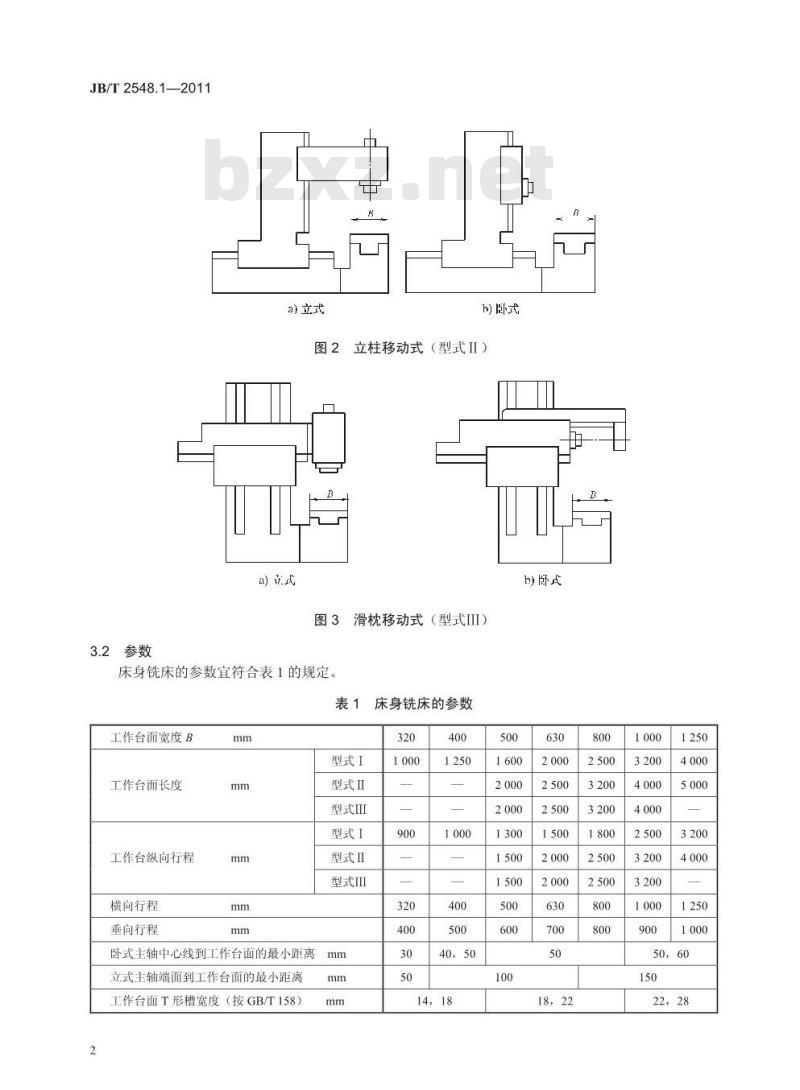 JB/T 2548.1-2011 床身铣床 第1部分:型式与参数