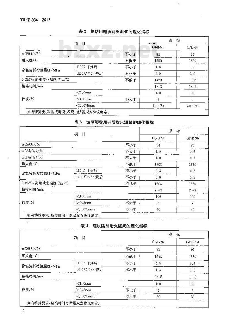 YB/T 384-2011 硅质耐火泥浆