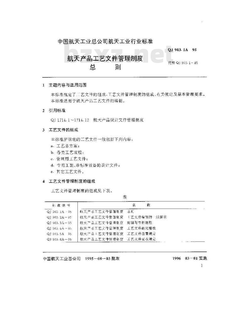QJ 903-1A-1995 航天产品工艺文件管理制度