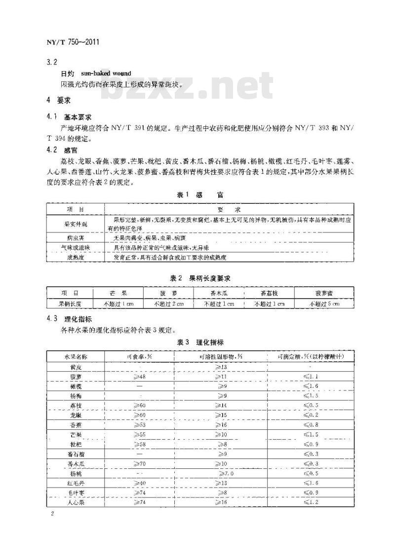 NY/T 750-2011 绿色食品 热带、亚热带水果