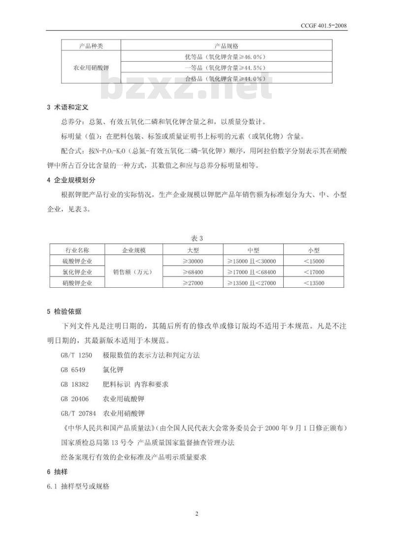CCGF 401.5-2008 钾肥(硫酸钾 氯化钾 硝酸钾)