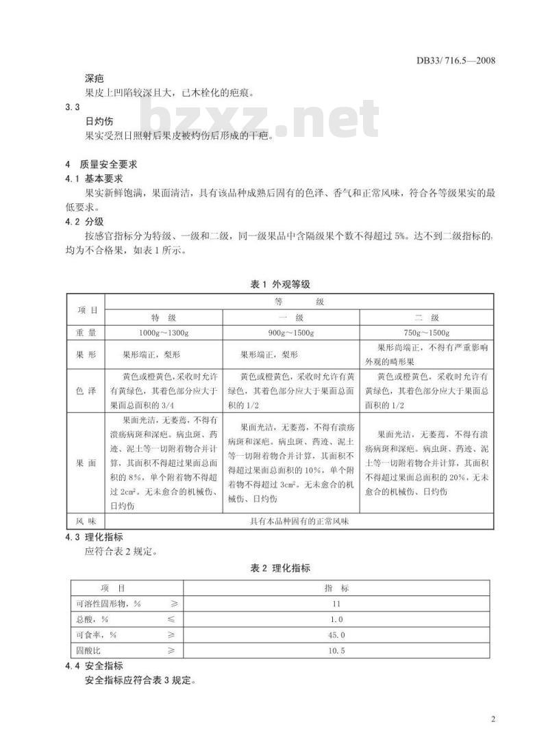 DB 33/T 716.5-2008 无公害早香柚 第5部分：质量安全要求