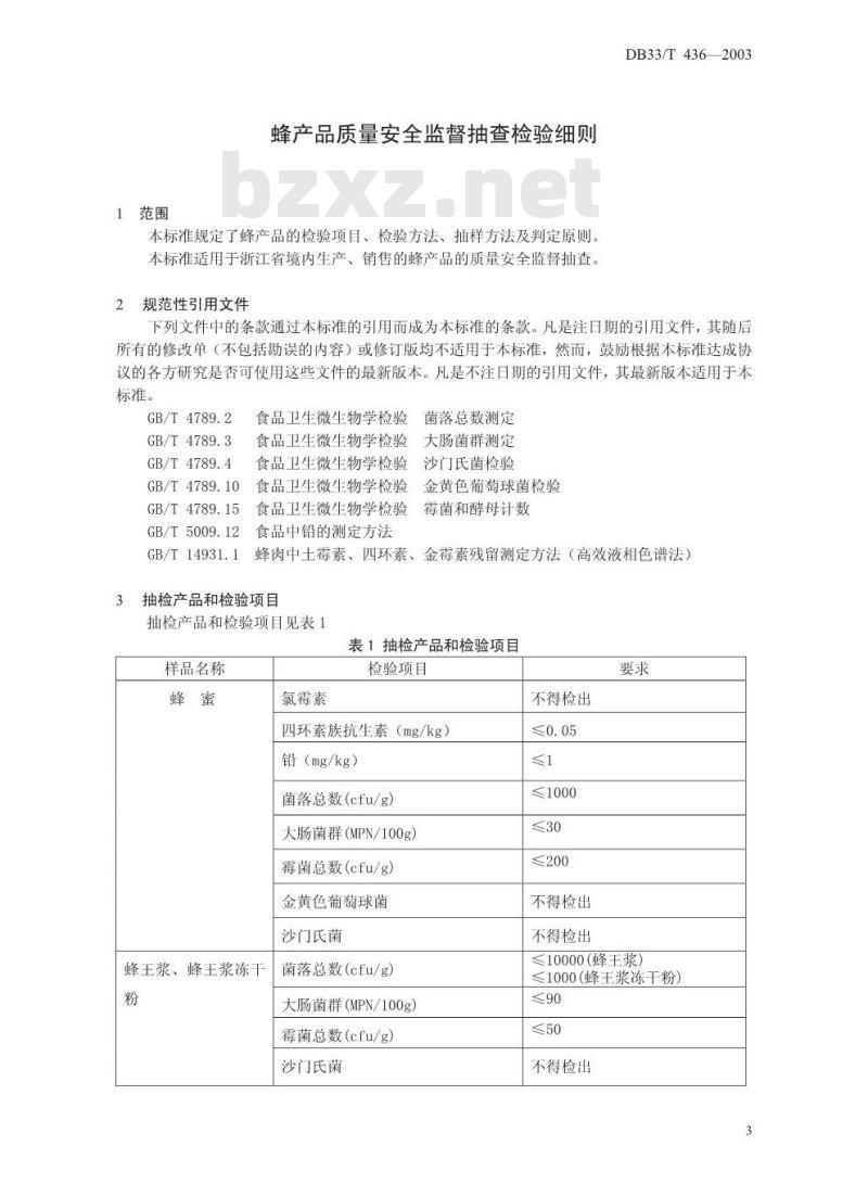 DB 33/T 436-2003 蜂产品质量安全监督抽查检验细则