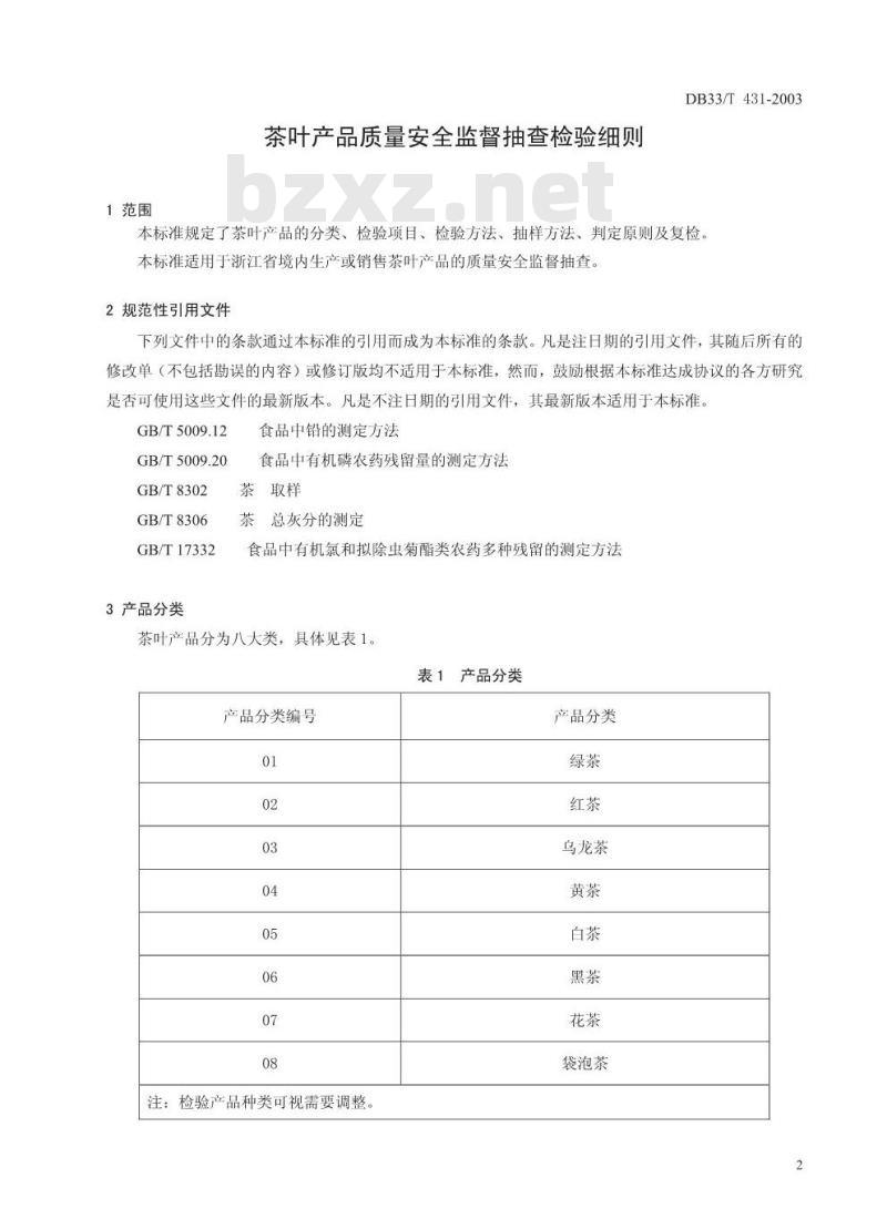 DB 33/T 431-2003 茶叶产品质量安全监督抽查检验细则