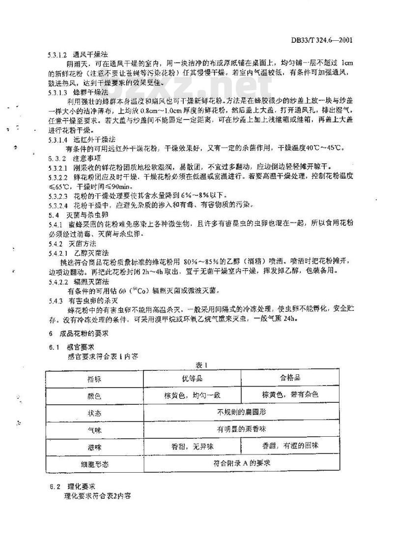 DB 33/T 324.6-2001 浙江蜜蜂 第6部分：茶花粉生产与质量