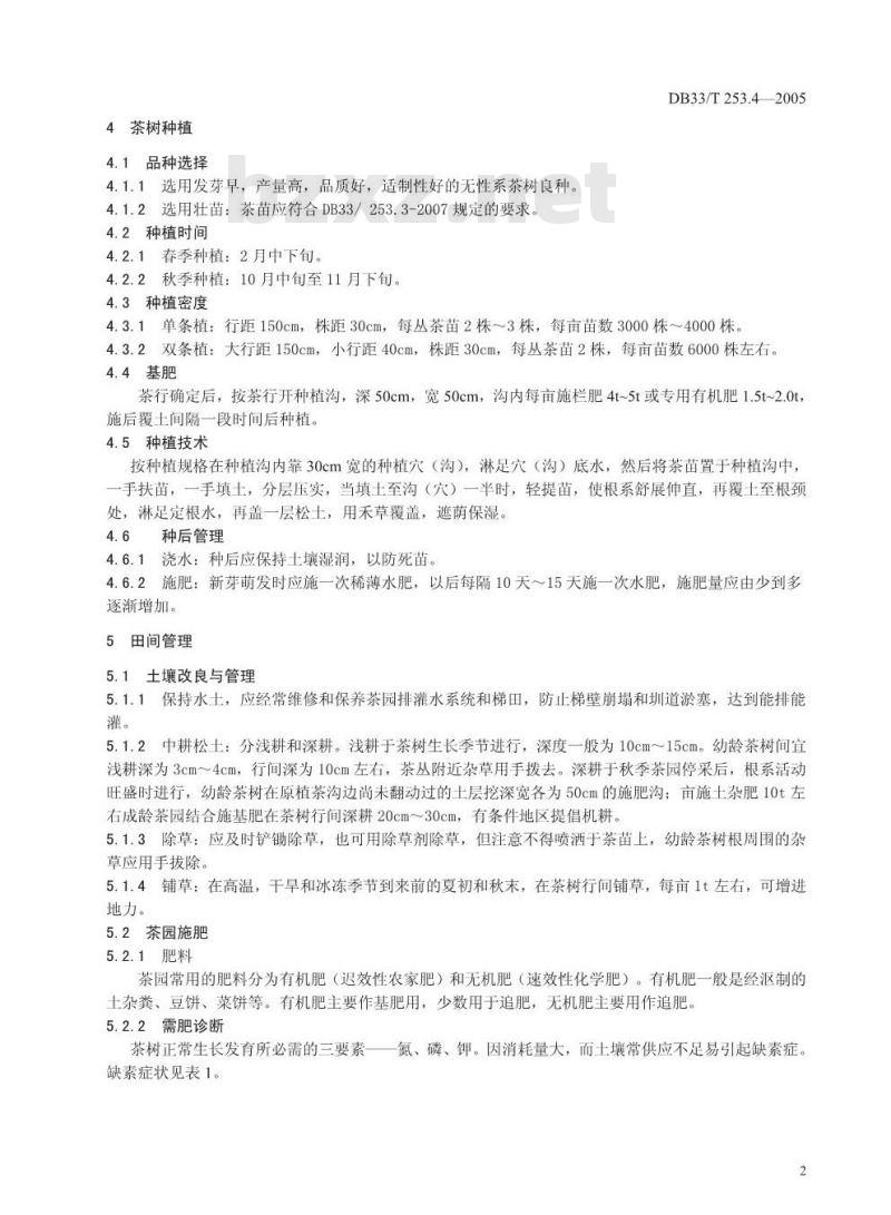 DB 33/T 253.4-2005 无公害绿剑茶 第4部分：栽培管理