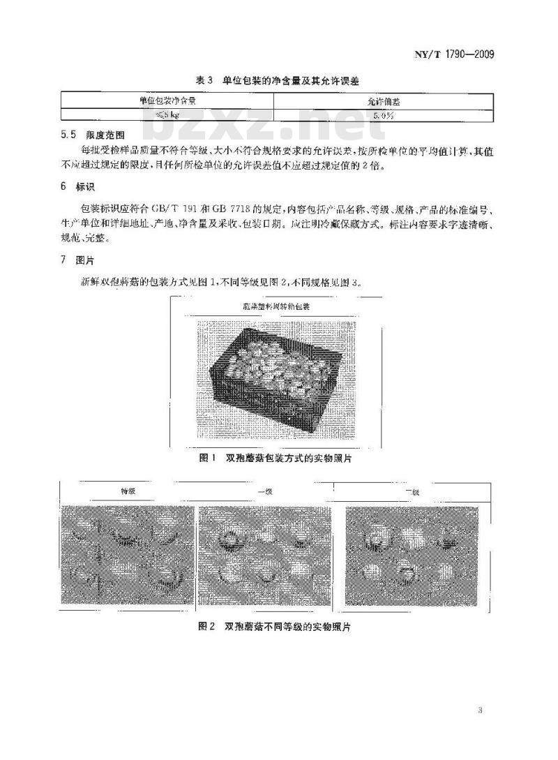 NY/T 1790-2009 双孢蘑菇等级规格
