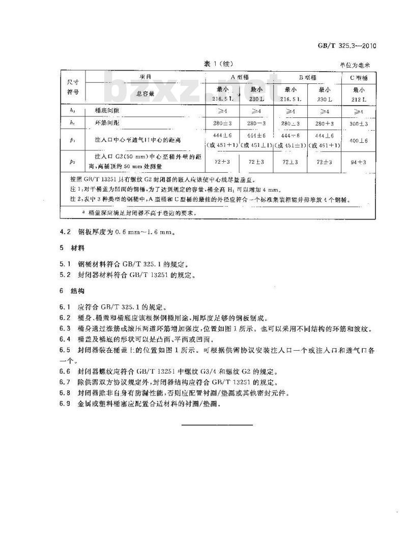 GB/T 325.3-2010 包装容器钢桶最小总容量212L、216.5L和230L闭口钢桶