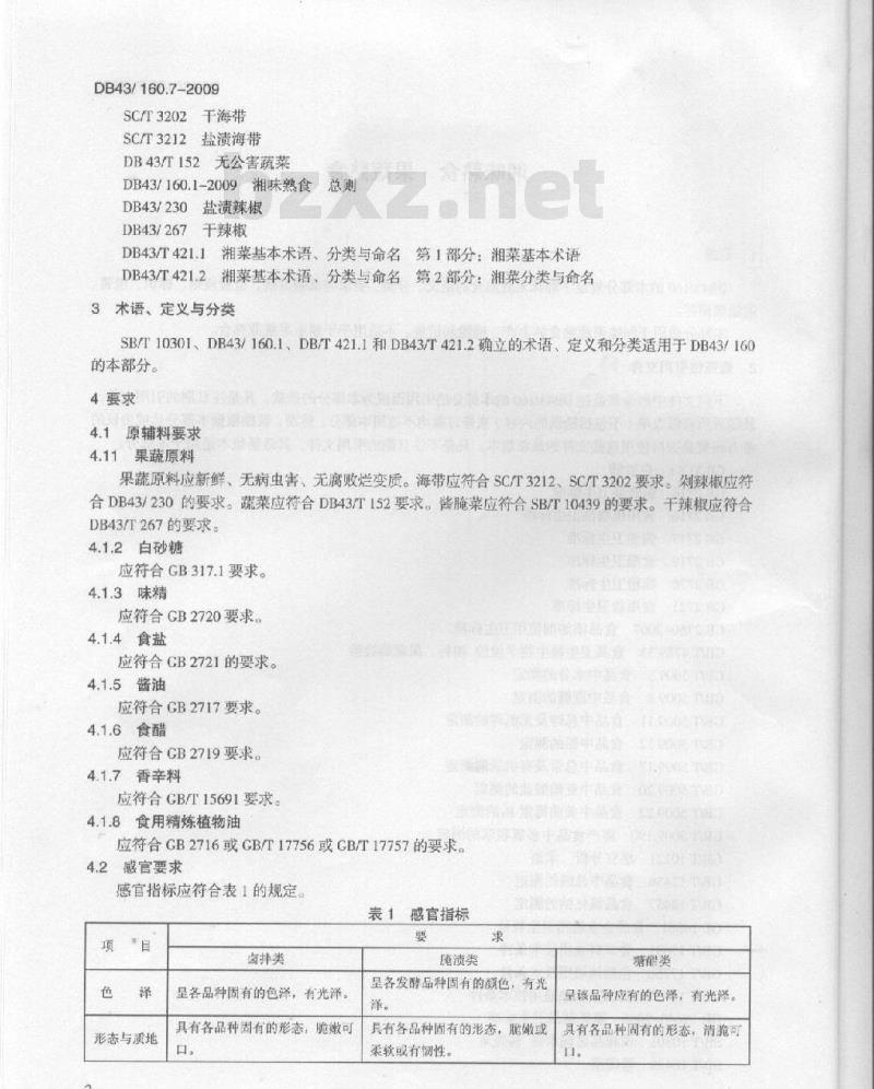 DB43/ 160.7-2009 湘味果蔬熟食的定义、分类、要求与试验方法、检验规则、标签、包装、运输和储存