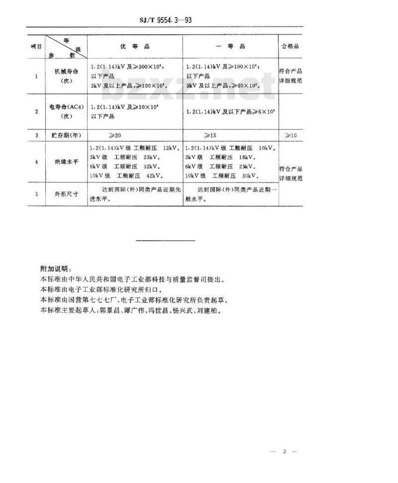 SJ/T 9554.3-1994 接触器用真空开关管质量分等标准