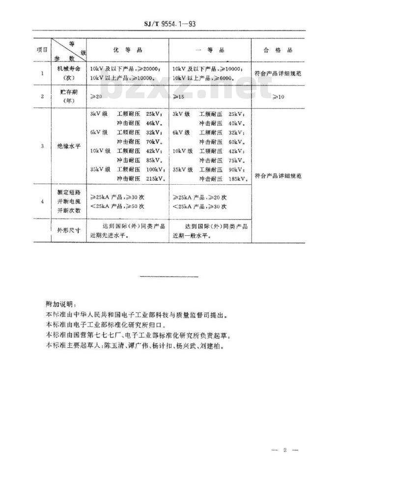 SJ/T 9554.1-1994 断路器用真空开关管质量分等标准