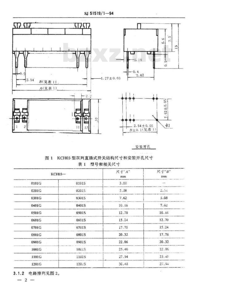 SJ 51519.1-1994 KCH03型双列直插式开关详细规范