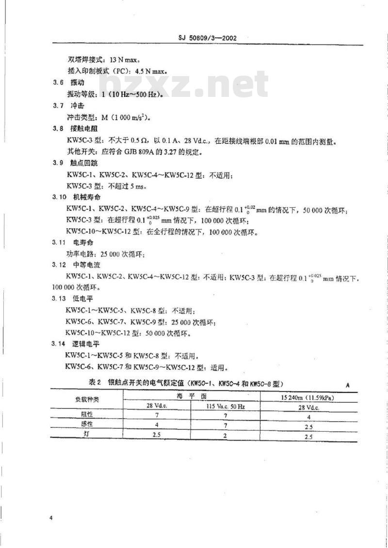 SJ 50809.3-2002 KW5C型微动开关详细规范