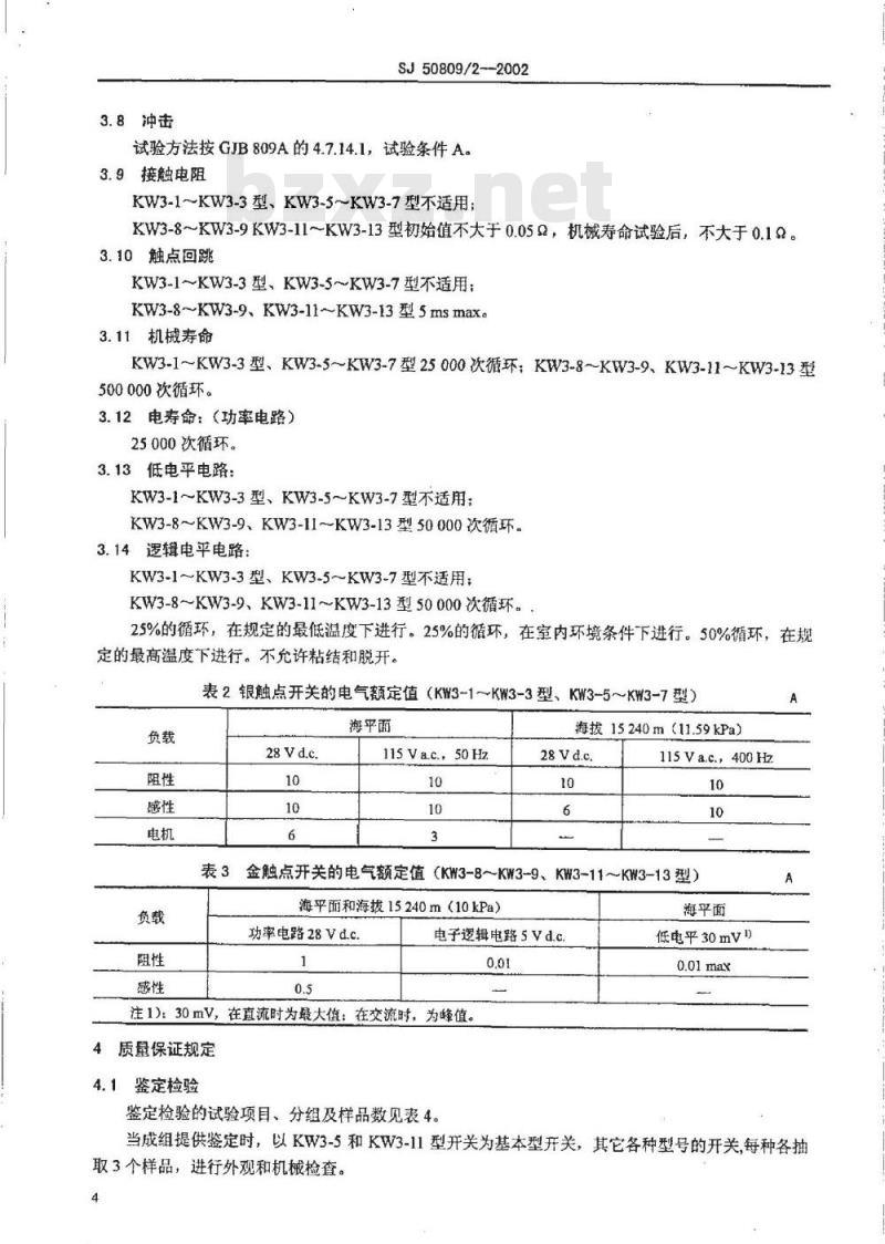 SJ 50809.2-2002 KW3型微动开关详细规范