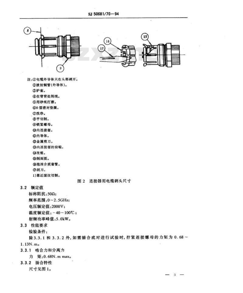 SJ 50681.70-1994 N系列(接41.28mm半硬电缆)插孔接触件2级射频同轴插头连接器详细规范
