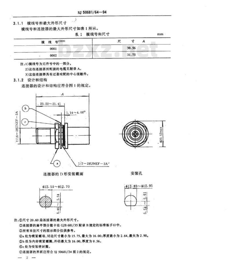 SJ 50681.64-1994 TNC系列(接半硬电缆)插孔接触件锁紧螺母安装2级射频同轴插座连接器详细规范