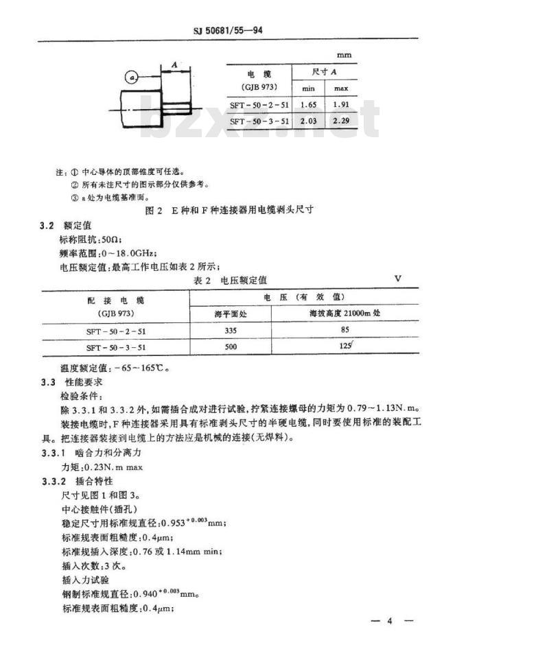 SJ 50681.55-1994 SMA系列(接半硬电缆)插孔接触件锁紧螺母安装2级射频同轴插座连接器详细规范