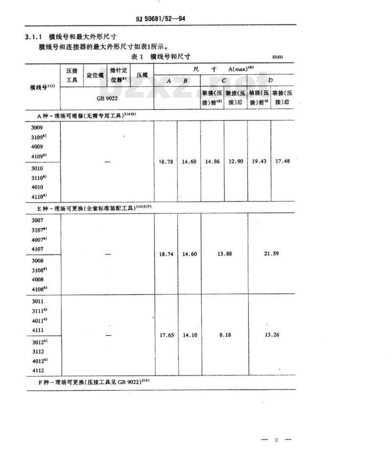 SJ 50681.52-1994 SMA系列(接半硬电缆)插针接触件直角2级射频同轴插头连接器详细规范